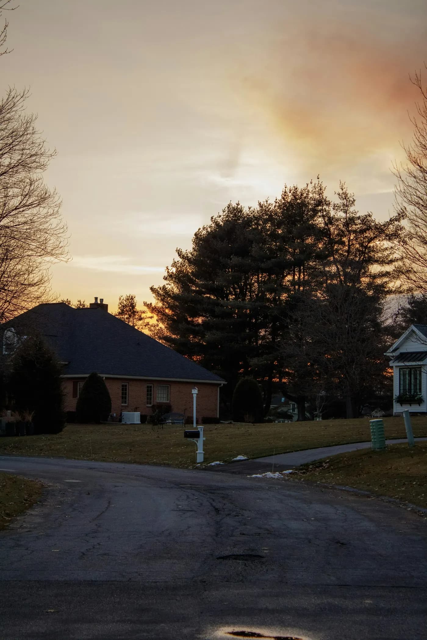 A suburban house at sunset